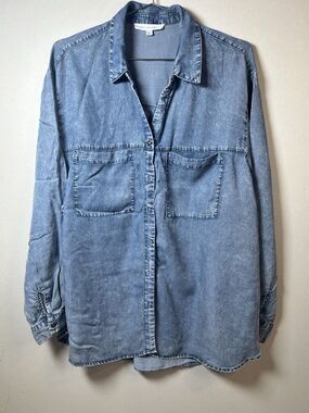 Jane Delancey 2XL Lyocell Denim Shirt Blue Button Down Western Ranch Chore